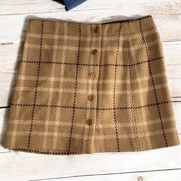 J. Crew Vtg Y2K Women’s Wool-Blend Brown Tan Mini Skirt ~ Size 6 - Picture 2 of 6